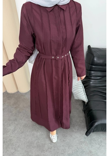 Mihran Butik Quenn Model Coupra Model Kumaş Kemer Detaylı Elbise Bordo