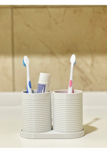 Modern Banyo Düzenleyici V4 - Diş Fırçalık Seti - Ikili Set - Beyaz - 10cm Beyaz