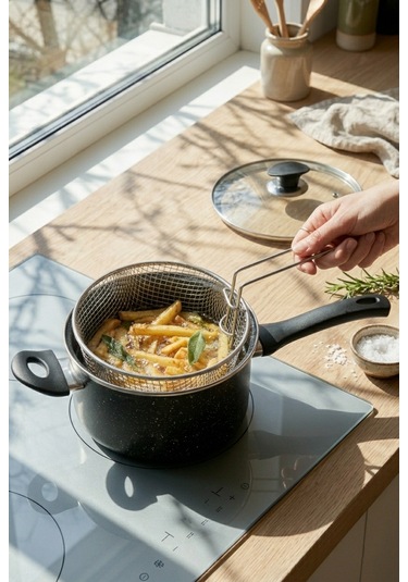 Acar Granit Fritöz Tencere 22 Cm 10404 Siyah