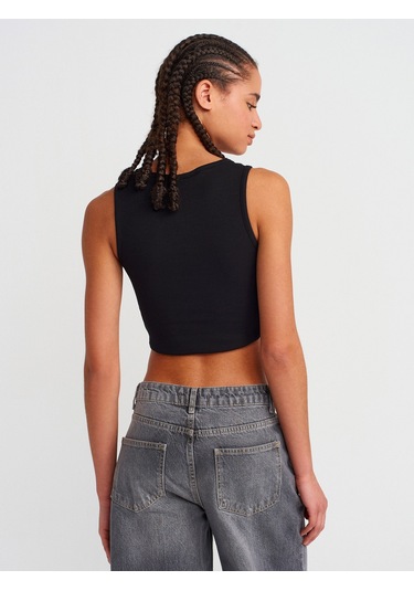 Dilvin 20844 Önü Düğmeli Top-siyah Siyah