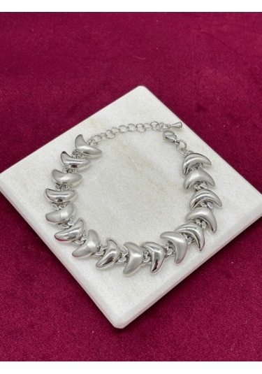 Parlak Ve Mat Silver Renkli V Şekilli Bileklik Silver