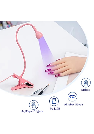 Uv Led Tırnak Kurutucu Ultraviyole Esnek Klipsli Masa Lambası Pmb
