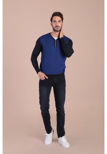 Ferraro V Yaka Superfine Yün Kazak - Lacivert (490433149) Lacivert
