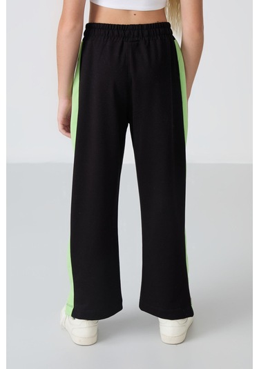 Tommy Life Siyah Yırtmaç Detaylı Cepli Geniş Paça Kız Çocuk Eşofman Alt - 75141 Siyah