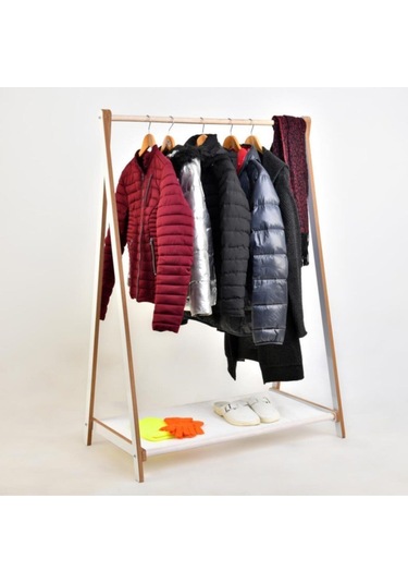 Prado Ahşap Dekoratif Ayaklı Elbise Konfeksiyon Askısı Beyaz