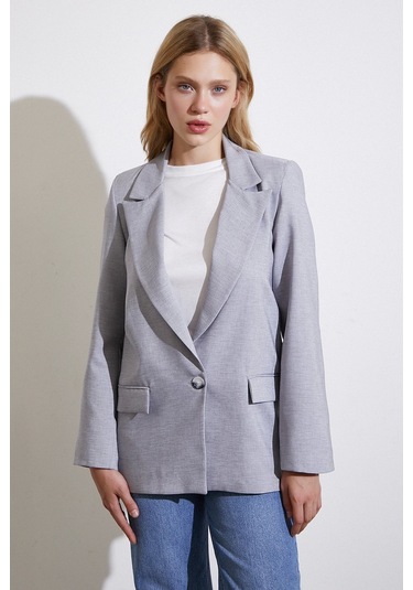 Never More Tek Düğmeli Blazer Ceket Gri Gri