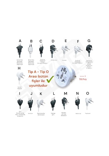 Tek-iş Türk Fişli Seyahat Adaptörü Dönüştürücü Ekstra Plus Amerika Ingiltere Avustralya Italya Çin Ve Diğer