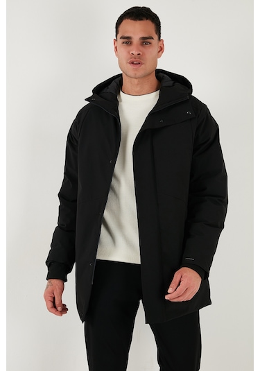 Buratti Astarlı Regular Fit Fermuar Ve Çıtçıt Düğmeli Kapüşonlu Erkek Mont 497Roma Siyah