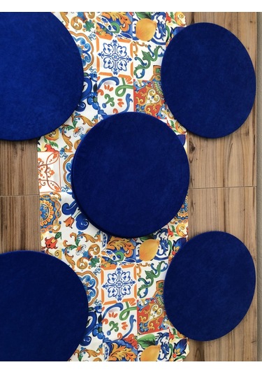 Sulu Boya Çini Limon Desenli Runner & Supla Çok Renkli