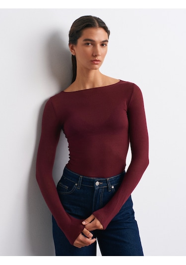 Dilvin 32122 Kayık Yaka Modal Kaşmir Ultra Hafif Bluz-bordo Bordo