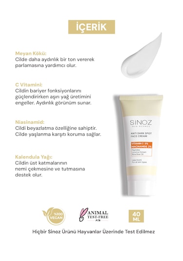 Sinoz %3 C Vitaminli Koyu Ton Eşitleyici Krem 40 ML