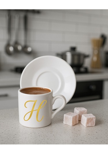 Türk Kahvesi Fincanı Harf, Espresso Fincanı Harf Beyaz - Altın16
