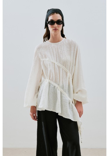 Büzgü Bağlamalı Dokulu Tunik Ekru Ss25tnk00016-02 Ekru