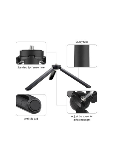 Hafif Mini Masaüstü Tripod Alüminyum Alaşımlı Tripod Standı 1/4 İnç Vida Anahtarı İle Dslr Ildc Kamera Video Kamera Projektör İçin Siyah