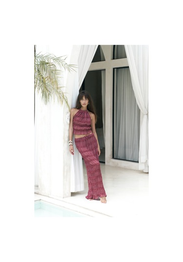 Sofi Transparan Açık Bordo Crop Etek Takım Açık Bordo