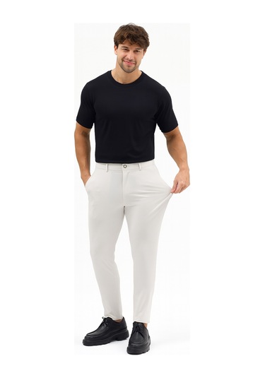 Goffra Erkek Streç Kumaş Relaxed Beli Lastikli Pantolon Açık Gri