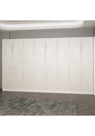 Minar Kale 210 Cm 8 Kapaklı 6b Raf Portmanto Beyaz Eskitme Beyaz