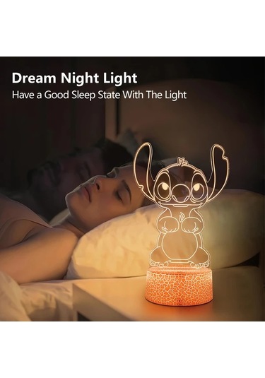 Honeybeeshop 1 Adet Dikiş Çizgi Film Karakterli Akrilik Sevimli Renk Değiştiren Gece Lambası Usb Veya Pil İle Çalışır Yatak Odası Led Masa Lambası Ahşap