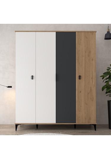 6402 Neva 4 Kapılı 200 Cm Gizli Çekmeceli Gardırop , Elbise Dolabı , Genç Odası Antrasit - Beyaz 6402 Neva 4 Kapılı 200 Cm Gizli Çekmeceli Gardırop , Elbise Dolabı , Genç Odası Antrasit - Beyaz