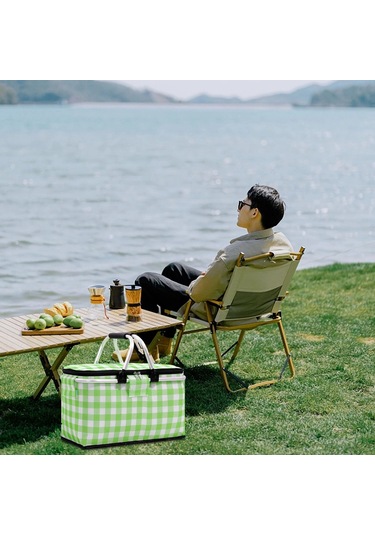 Piknik Çantası Katlanabilir Piknik Sepeti Yalıtımlı Rahat Saplı Buz Cepleri Soğutucu Çanta Piknik Seyahat Kamp Yeşil Şerit Çok Renkli