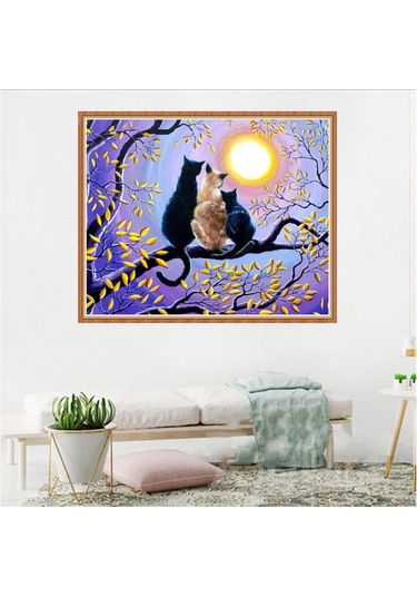 Padalink Kedi Ağaç Desenli 30x40cm Tam Taşlı Diamond Painting, Canvas Malzeme, Tam Gereç Setiyle Dıy Boyama Diğer