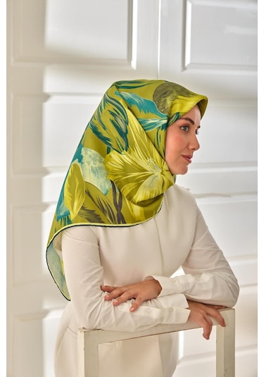 Silk Home Twill İpek Eşarp 11480-80 Yağ Yeşili, Asit, Butter Yellow, Petrol Yeşili