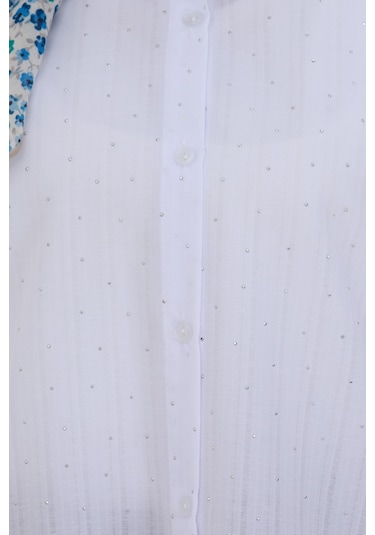Sevitli Göğüsü Taş Detaylı Oversize Tunik-beyaz-5229 Beyaz