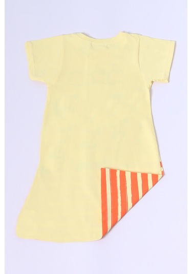 Kız Çocuk Elbise Karakter Baskılı Çizgili A25 Sarı