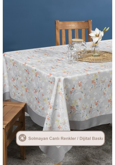 Elart Floret Masa Örtüsü Digital Baskılı 160x220 Cm Ekru Ekru