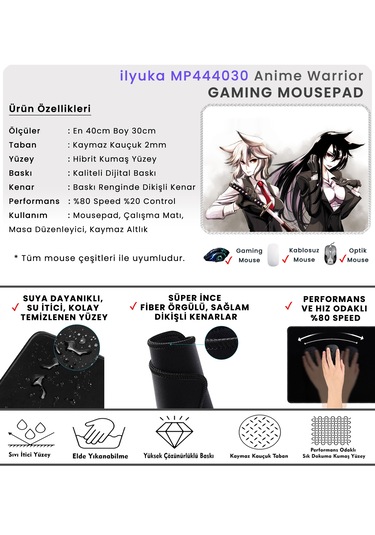 İlyuka Mousepad 40x30cm Gaming Oyuncu Mp444030 Anime Warrior
