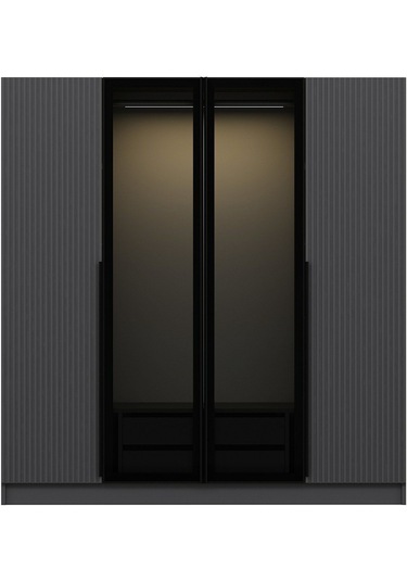 Kale Plus 4 Mebran Kapaklı 2ç Dolap Antrasit Mebran Füme Cam 190cm Antrasit