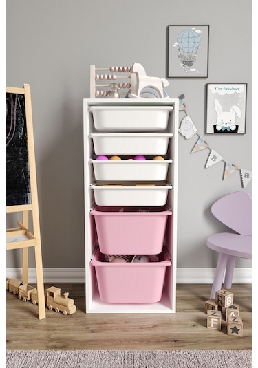 %100 Mdf - Large Mono 6 Sepetli Oyuncak Dolabı Pembe