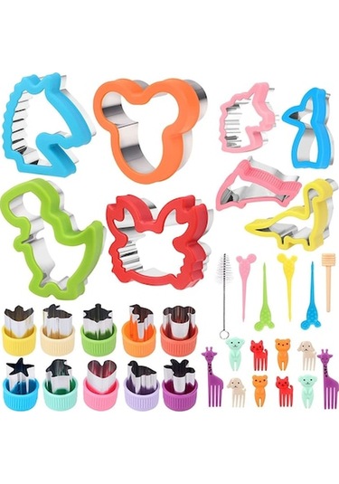 34 Parça Çocuklar İçin Hayvan Şekilli Kurabiye Kalıpları - Dinozor, Unicorn, Denizkızı Desenli Pasta Süsleme Seti Çok Renkli Çok Renkli