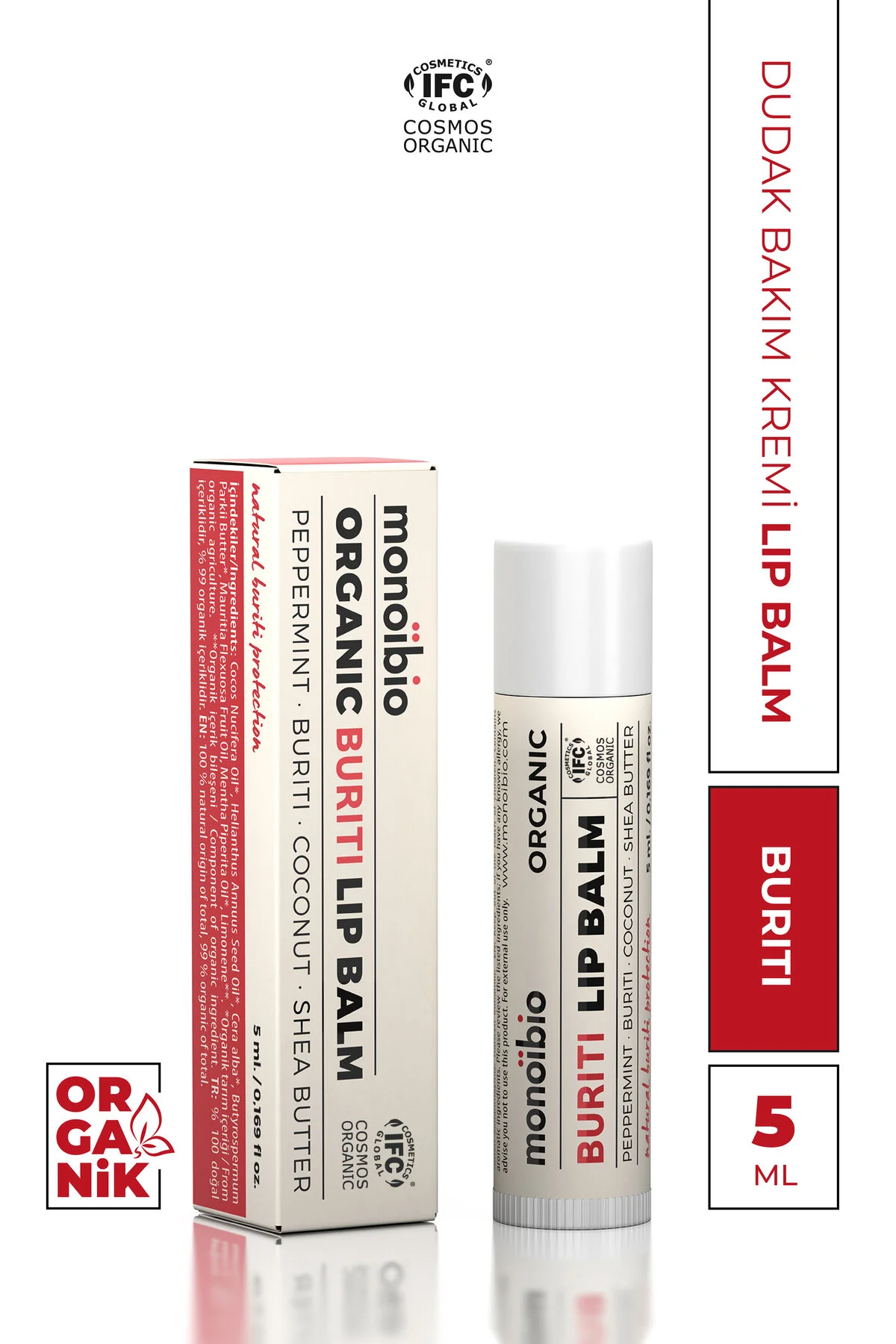 Monoibio Buriti Organik Onarıcı Dudak Bakım Kremi - Kuru Ve Çatlak Dudaklar Için Nemlendirici Lip Balm 5 Ml