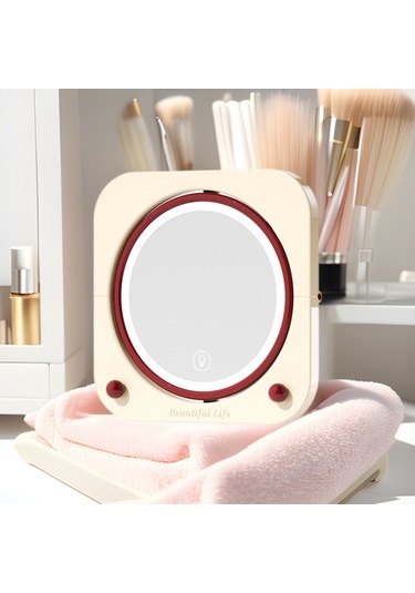 Yifomall Duvarlara Monte Edilebilir Led Aydınlatmalı Katlanır Makyaj Aynası - 3 Renkli Dokunmatik Işık