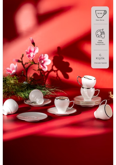 Emsan Florea 6'lı Kahve Fincan Takımı Platin 90 Ml Platin