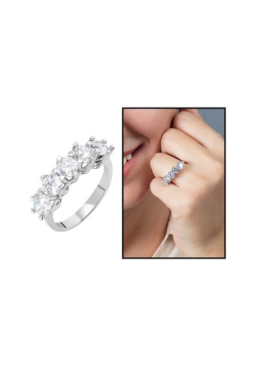 Tesbihane Starlight Diamond Pırlanta Montür 925 Ayar Gümüş Kadın Beştaş Yüzük Beyaz