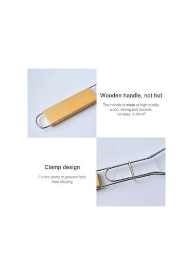 Sones Krom Kaplama Ahşap Saplı Tek Balık Barbekü Ağı Klip Açık Izgara Balık Klip Barbekü Aracı Çok Renkli