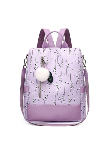 Ganzhoushop Yumağı Yeni Sırt Sırt Seyahat Saç Rahat Purple Öğrenci Moda Kitap Kapasiteli Kadınlar İçin Çiçekli Çantası Çantası Çantası Çantaları Büyük Baskı Ou Mor