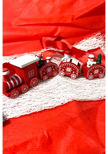 Yılbaşı Treni El Yapımı Ahşap Noel Treni Kırmızı