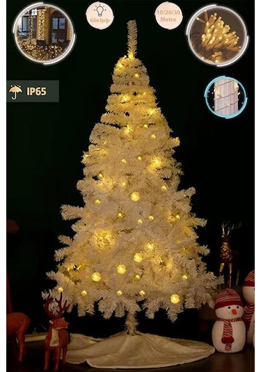 Ip65 Dış Mekan Led - Gün Işığı Led - Beyaz Kablo Su Geçirmez 10/20/30 Metre Dekor Led Yılbaşı Süsleme Sarı