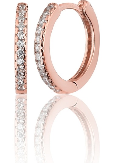 Zanaatsilver Gümüş Rose Kaplama Zirkon Taşlı Halka Küpe 17  MM