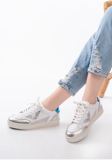 Sv-01 Beyaz Garni Bağcıklı Kadın Spor Ayakkabı Beyaz