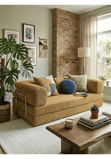 Reflekta Sünger Koltuk Rollpack Kanepe Relax 90x190 Yatak Koltuk Demonte Hardal Sarısı