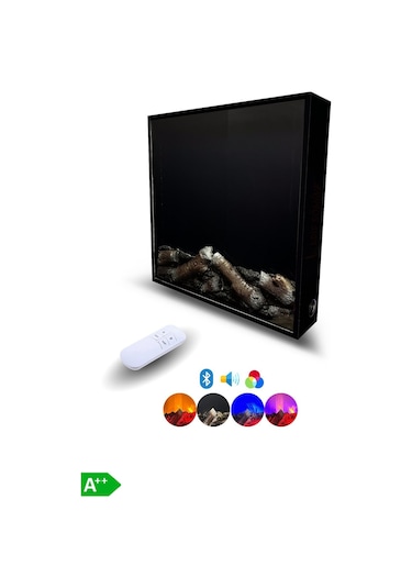 Arif Şömine Dekoratif Elektrikli Yapay Şömine -80x60 Cm - Odun Görünümlü, Kumandalı, Ses Efekli