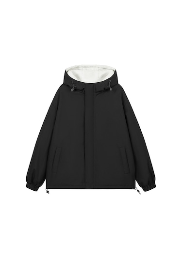 Kalınlaştırılmış Kadın Kışlık Palto, Çift Taraflı Tasarım Siyah