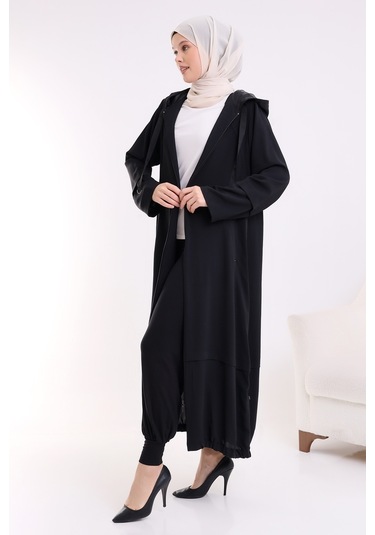 Kadın Siyah Beli Lastikli Ferace Altı Rahat Kesim Tesettür Şalvar Pantolon 001