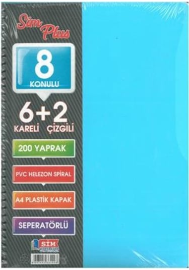 Sımplus A4 6+2 200 Yp Plastik Kapak Ayraçlı Defter A4 Buz Mavi