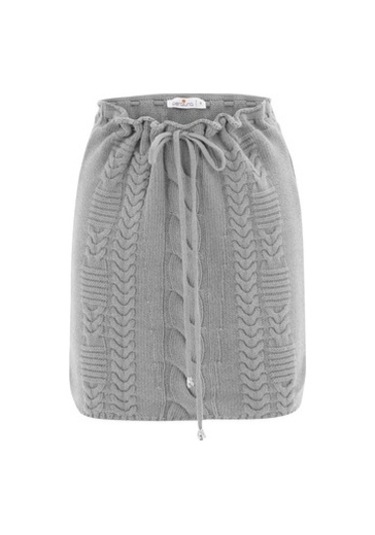 Peraluna Saç Örgü Desenli Kadın Triko Etek Gri Melanj