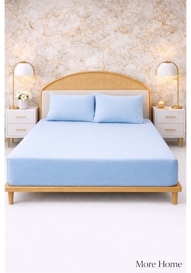 More Home Çift Kişilik Lastikli Çarşaf Yastıksız Mavi